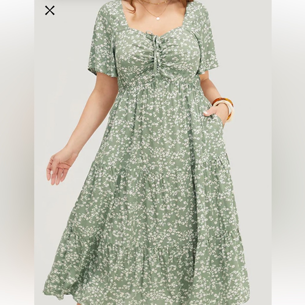Bloomchic Ditsy Floral Ruched Tier Dress w/ Pockets